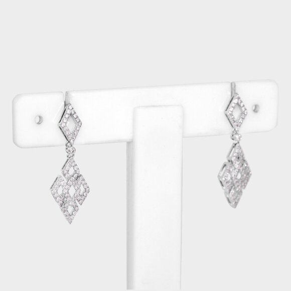 White Gold Diamond Mosaic Earrings - Picture 4 of 6